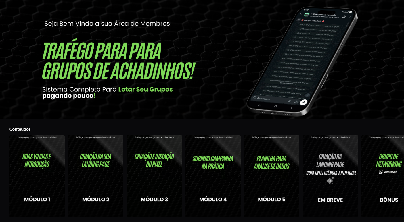 Área de Membros — Tráfego Para Grupos de Achadinhos